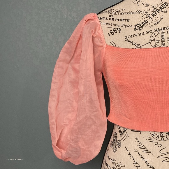 Zara Puff-Sleeve Crop Top ~ Size Medium ~ Barbie Pink - Picture 3 of 6